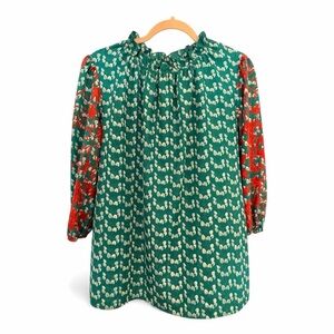 HAPSHO L/XL Boutique Printed Green Orange Boho Top